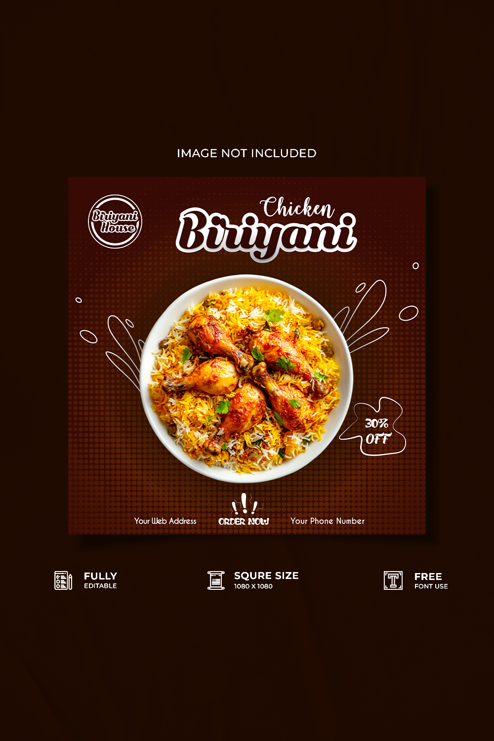 Restaurant biriyani house social media poster template pinterest preview image.