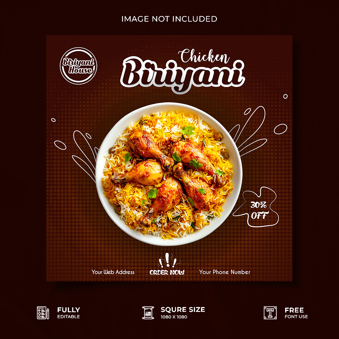 Restaurant biriyani house social media poster template preview image.