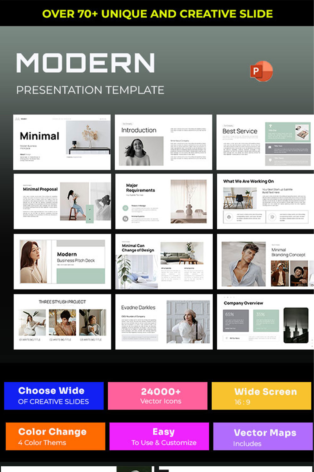 Modern minimal Business Pitch Deck Presentation pinterest preview image.