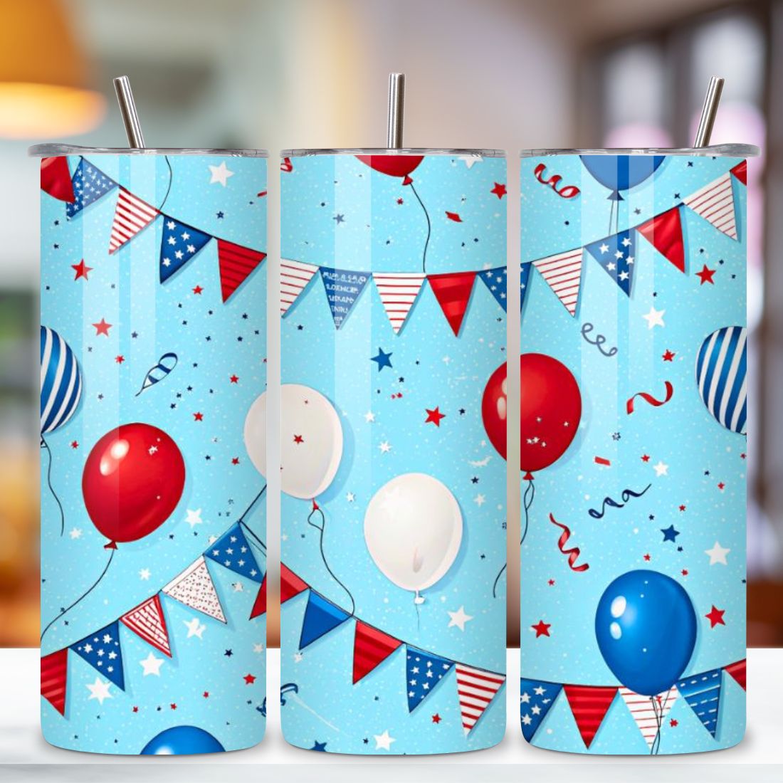 4th Of July Grill Party Seamless Tumbler Wrap - 3D BBQ with Patriotic Accents, 3D Floral Patriotic Tumbler Wrap, 20oz Skinny Sublimation Design, American Flag Floral Art, Independence Day Tumbler Wrap, Fourth of July Floral Gift, USA Patriotic Flower Wrap preview image.