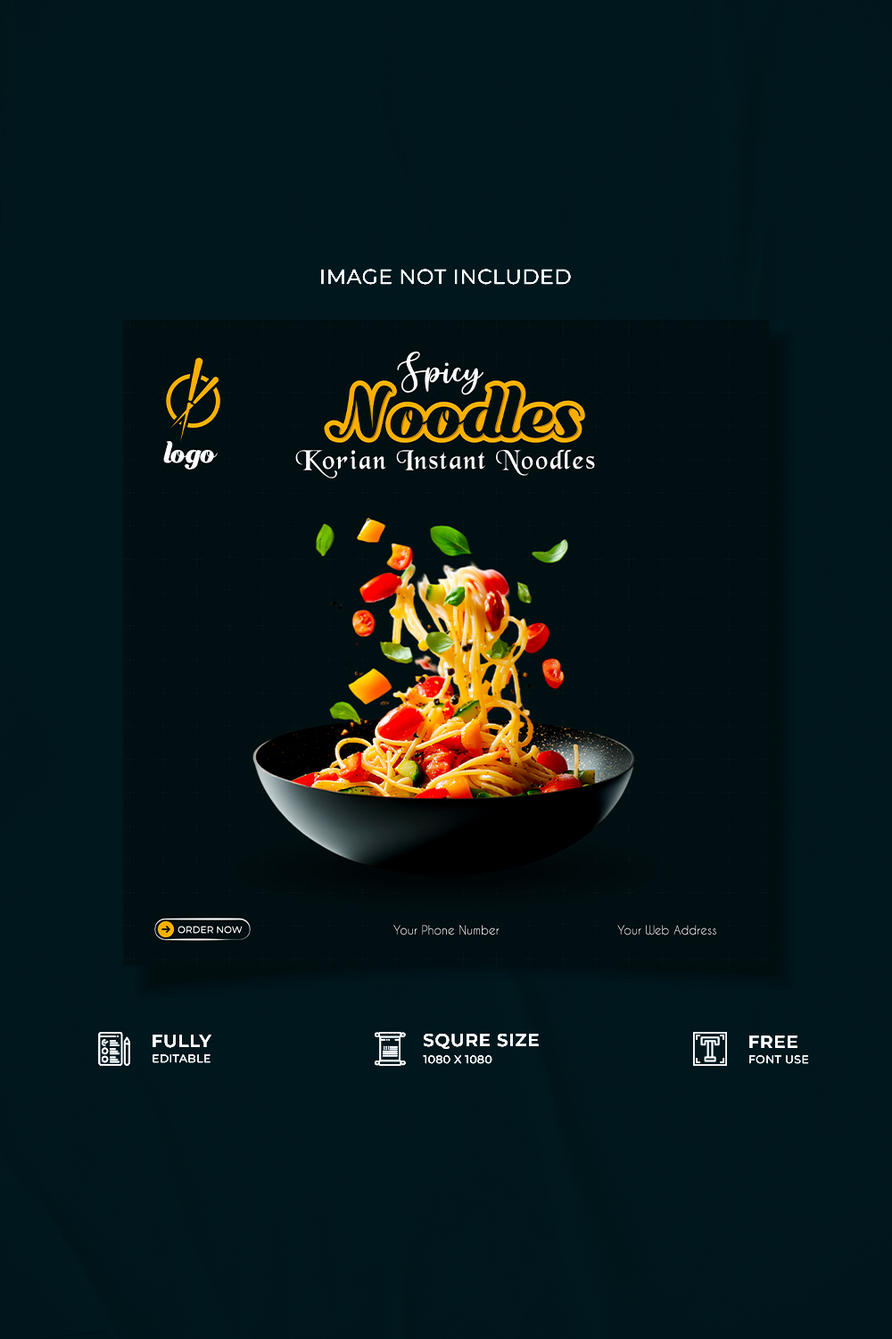 Korian instant noodles - restaurant food social media poster template pinterest preview image.