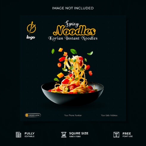 Korian instant noodles - restaurant food social media poster template cover image.