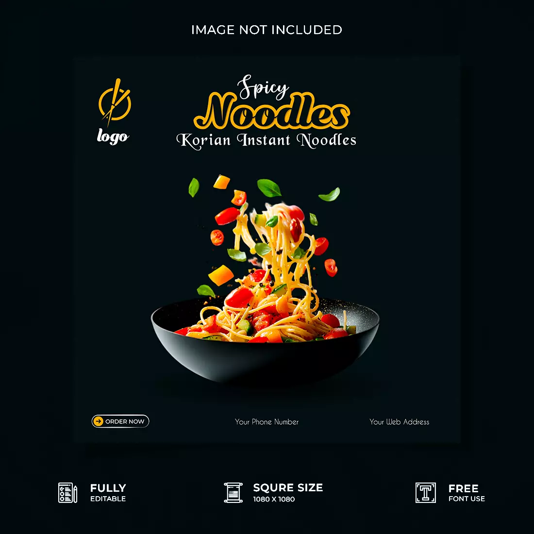 Korian instant noodles - restaurant food social media poster template cover image.