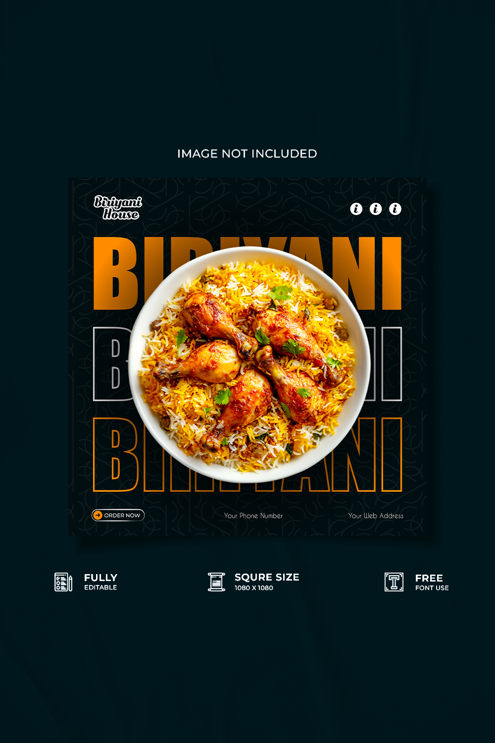 Restaurant biriyani food menu advertisement social media post design pinterest preview image.