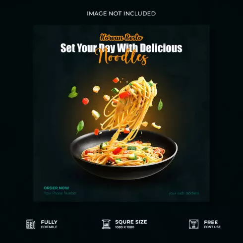 Restaurant noodles social media post template cover image.
