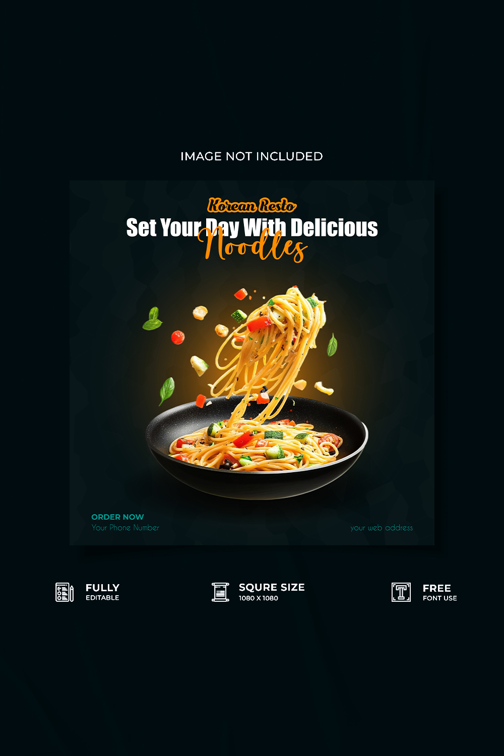 Restaurant noodles social media post template pinterest preview image.