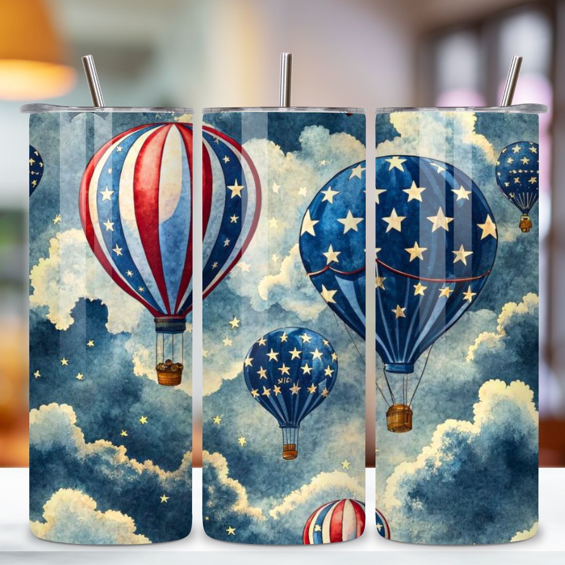 4th Of July Balloon Seamless Tumbler Wrap - 3D Patriotic Floating Decor, 3D Floral Patriotic Tumbler Wrap, 20oz Skinny Sublimation Design, American Flag Floral Art, Independence Day Tumbler Wrap, Fourth of July Floral Gift, USA Patriotic Flower Wrap preview image.