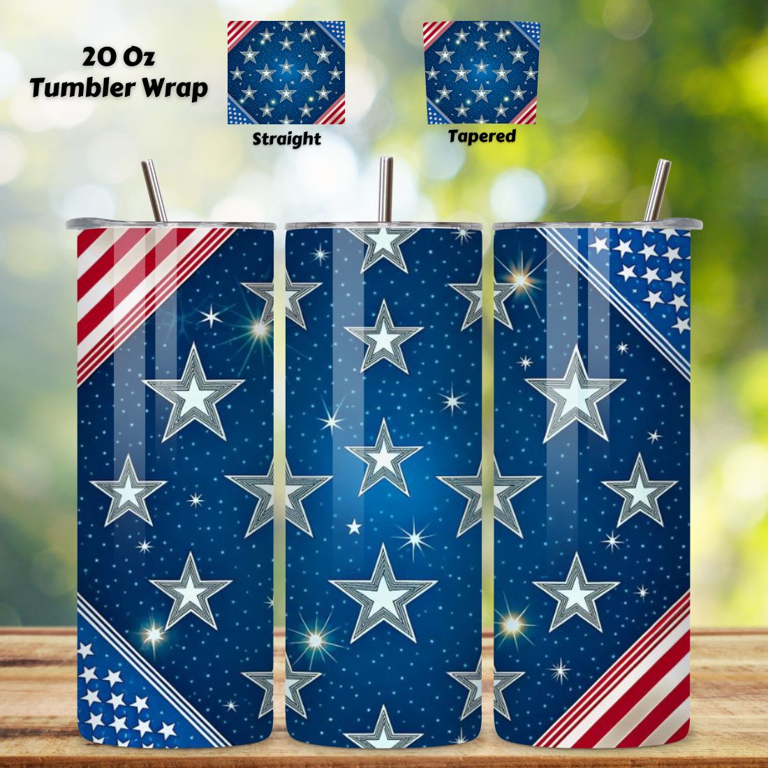 4th Of July Star Spangled Seamless Tumbler Wrap - 3D Glowing Patriotic Background, 3D Floral Patriotic Tumbler Wrap, 20oz Skinny Sublimation Design, American Flag Floral Art, Independence Day Tumbler Wrap, Fourth of July Floral Gift, USA Patriotic Flower Wrap cover image.