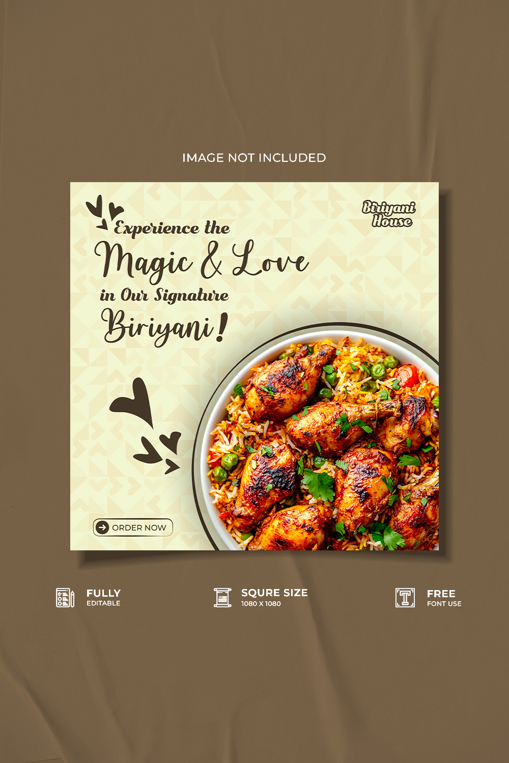 Restaurant biriyani food social media post design pinterest preview image.