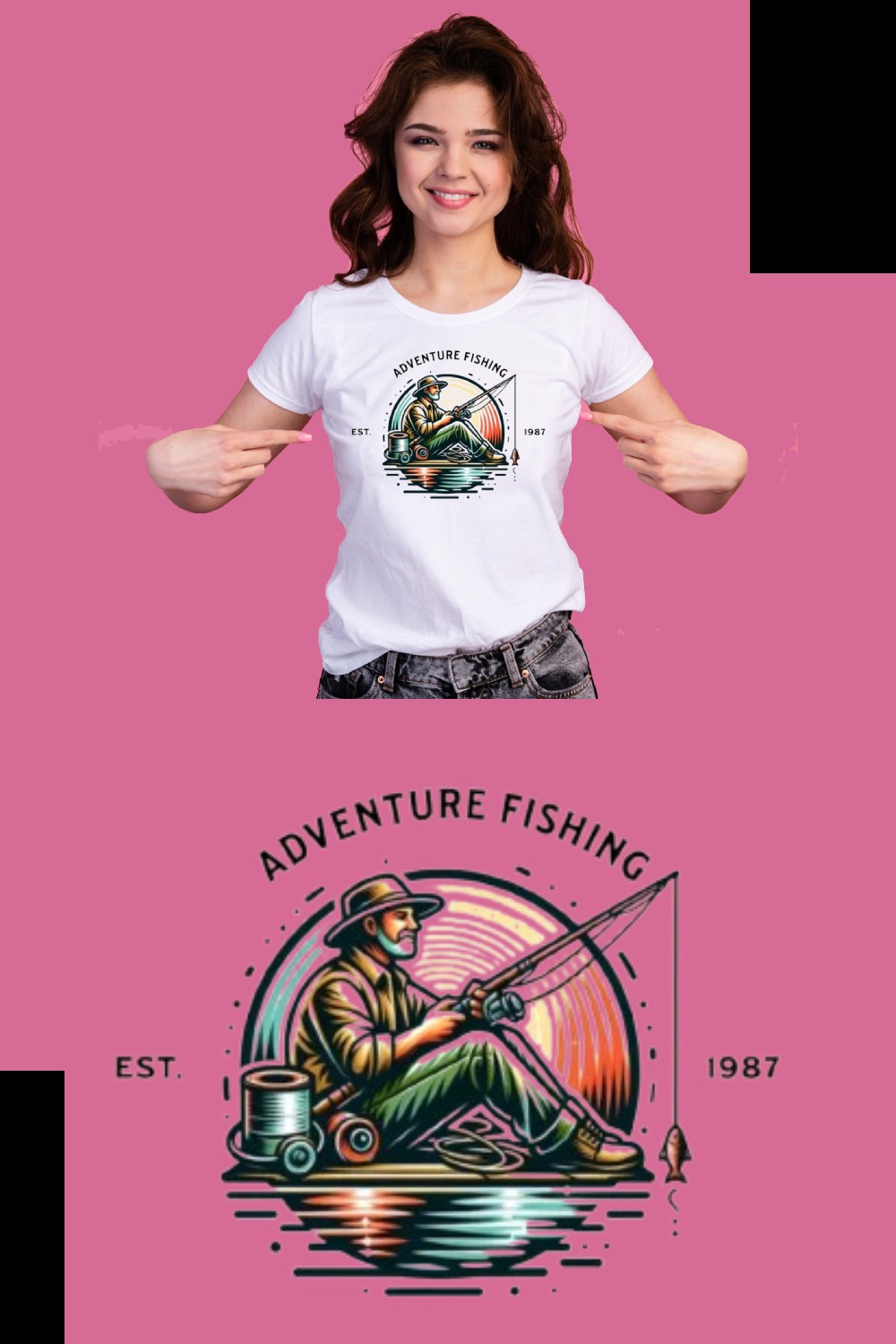 Fishing T-Shirt Design and Logo Design pinterest preview image.