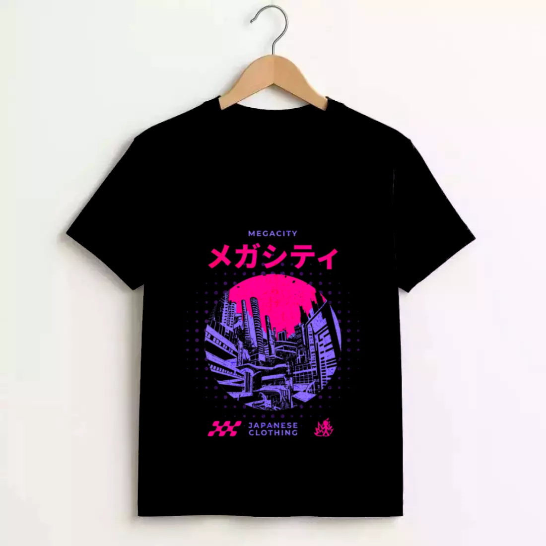 Megacity Japanese Apparel - Neon Dystopia T-Shirt Design preview image.