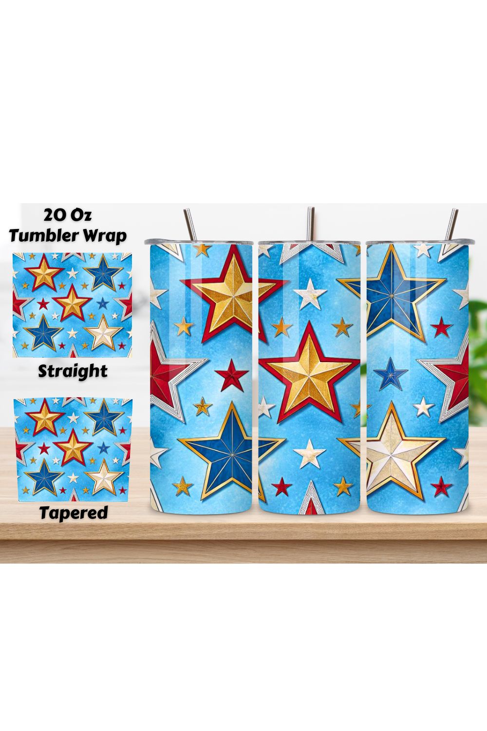 4th Of July Star Spangled Seamless Tumbler Wrap - 3D Glowing Patriotic Background, 3D Floral Patriotic Tumbler Wrap, 20oz Skinny Sublimation Design, American Flag Floral Art, Independence Day Tumbler Wrap, Fourth of July Floral Gift, USA Patriotic Flower Wrap pinterest preview image.