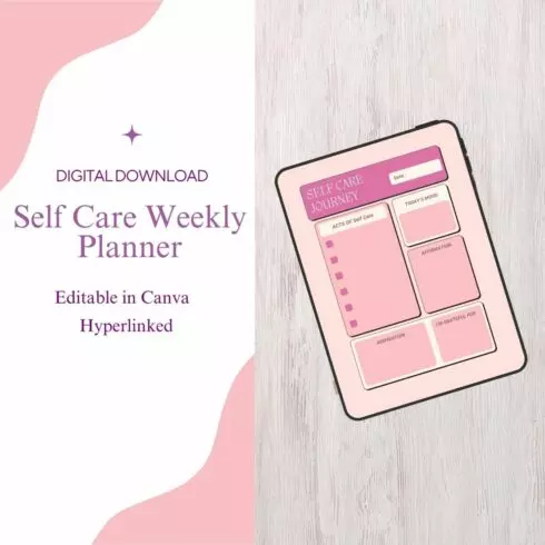 Self-Care Monthly Planner – 40 Pages Digital Bundle | Canva Editable PDF Template cover image.