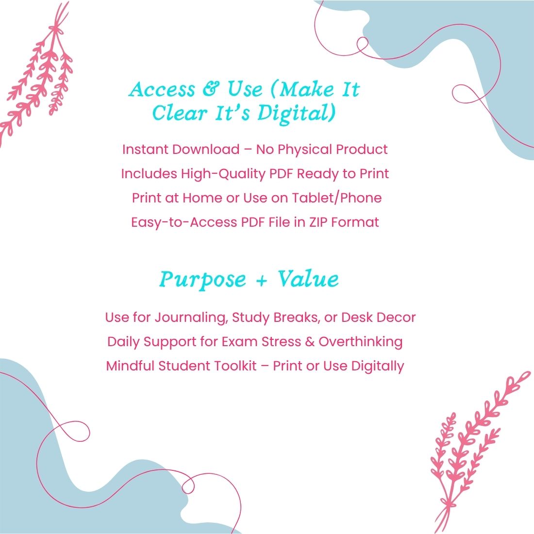 Anxiety Relief Affirmation Bundle for Students – 12 Printable Cards preview image.