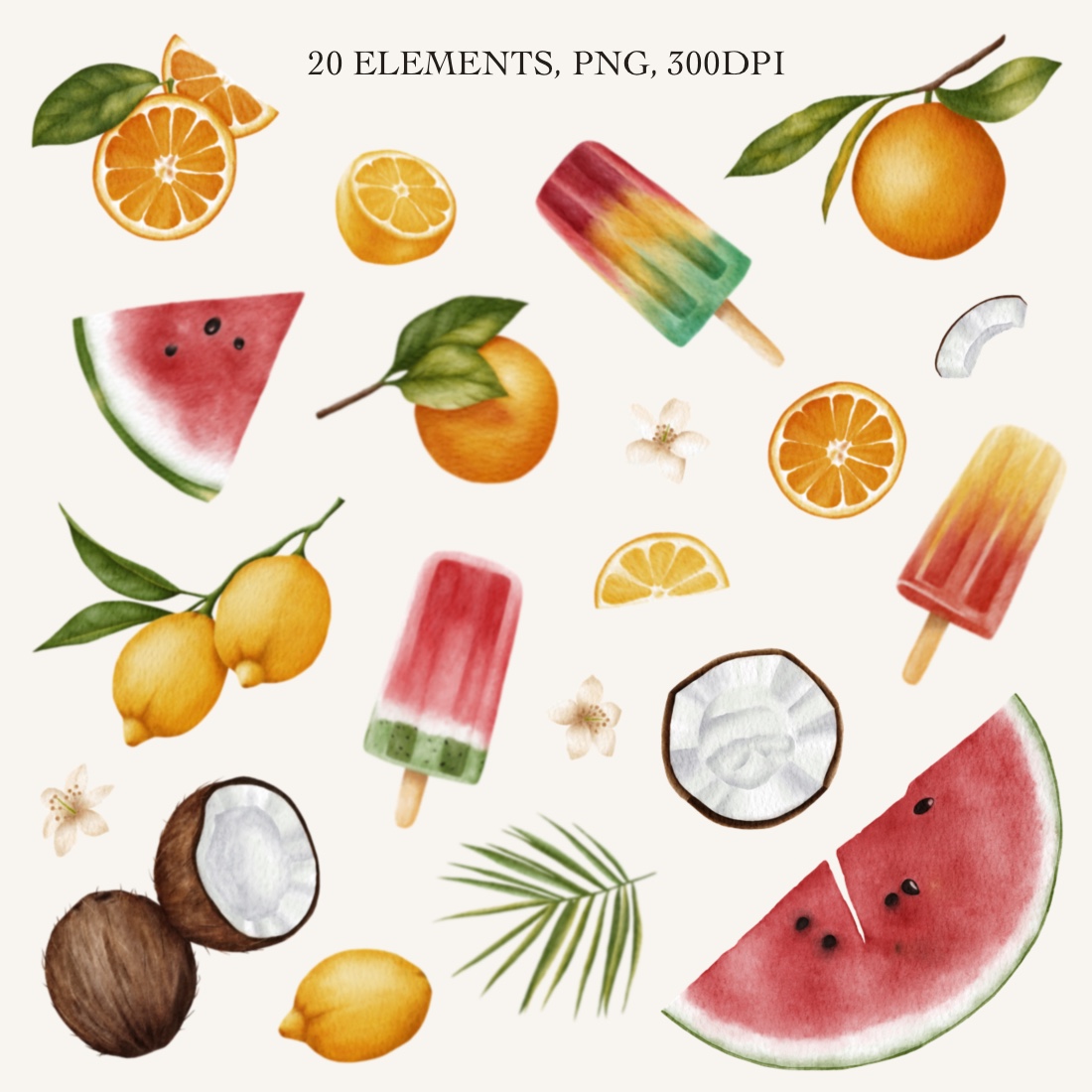 Tropical Summer Watercolor Set preview image.