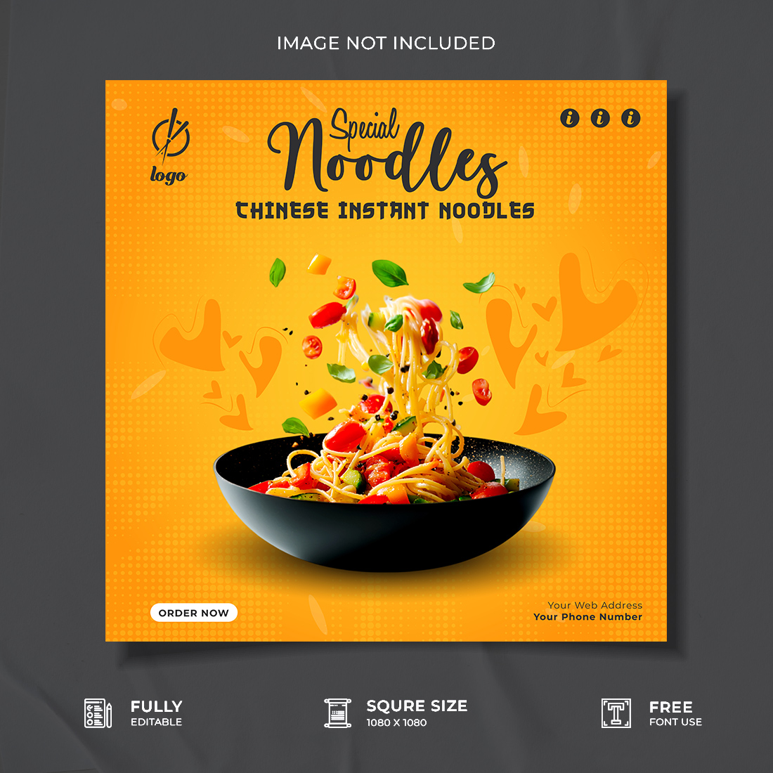 Chinese restaurant noodles food social media post design preview image.