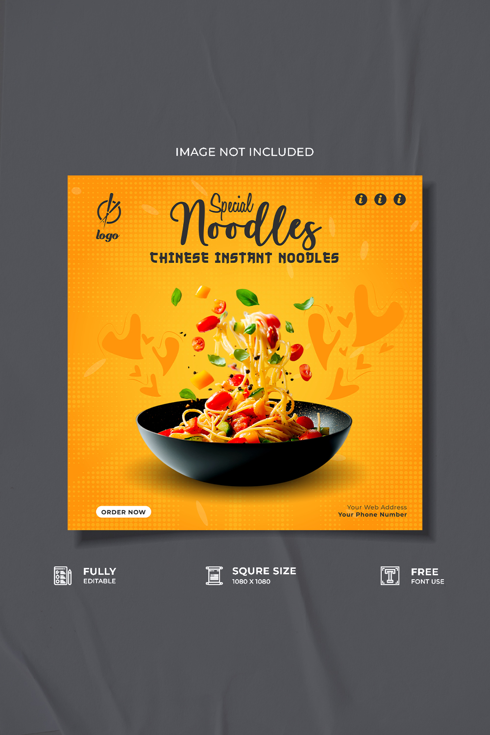 Chinese restaurant noodles food social media post design pinterest preview image.