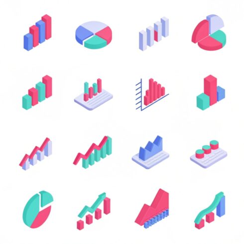 3D statistic icon sheet vector, eps vector cover image.