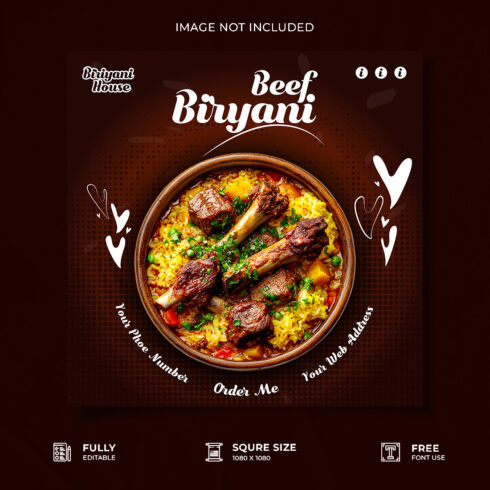 Biriyani restaurant promotional social media post cover image.