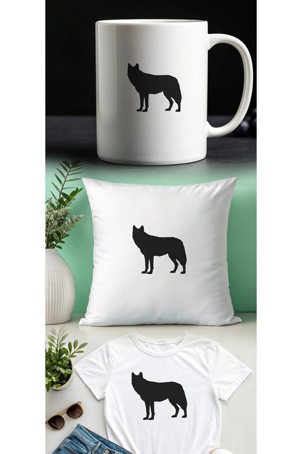 Wolf Silhouette Set pinterest preview image.