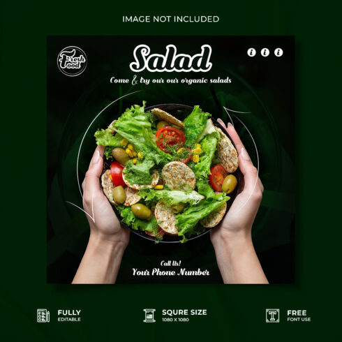 Restaurant food salad social media poster design cover image.