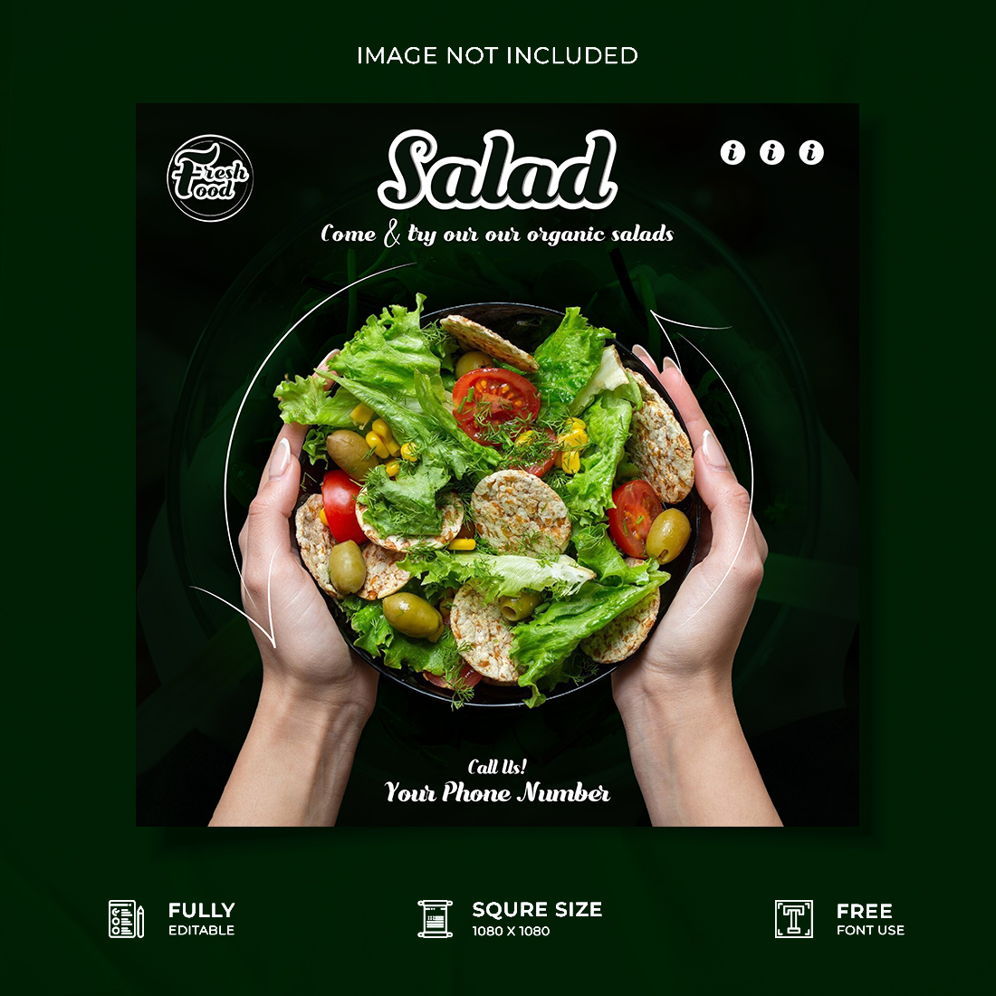 Restaurant food salad social media poster design preview image.