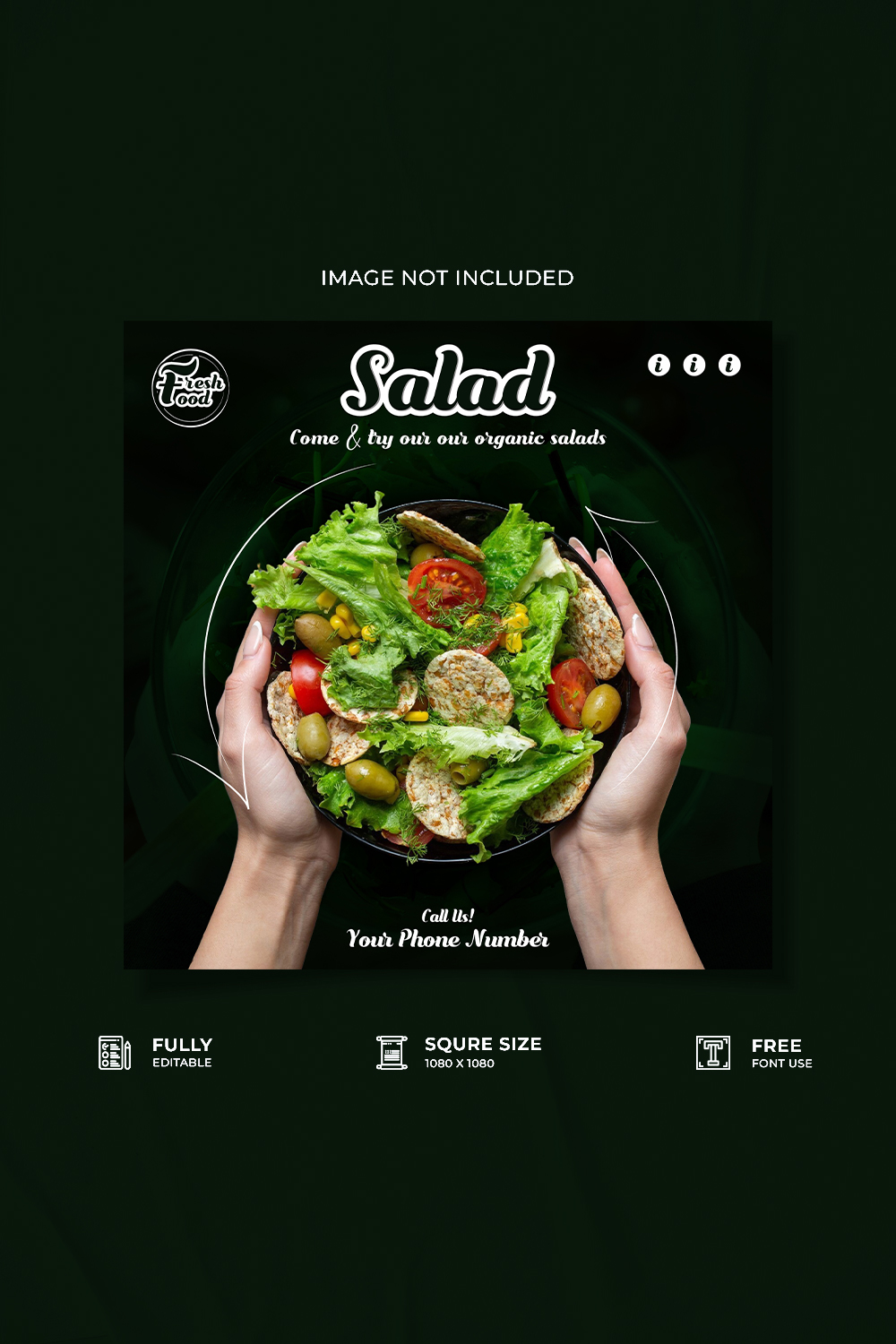 Restaurant food salad social media poster design pinterest preview image.