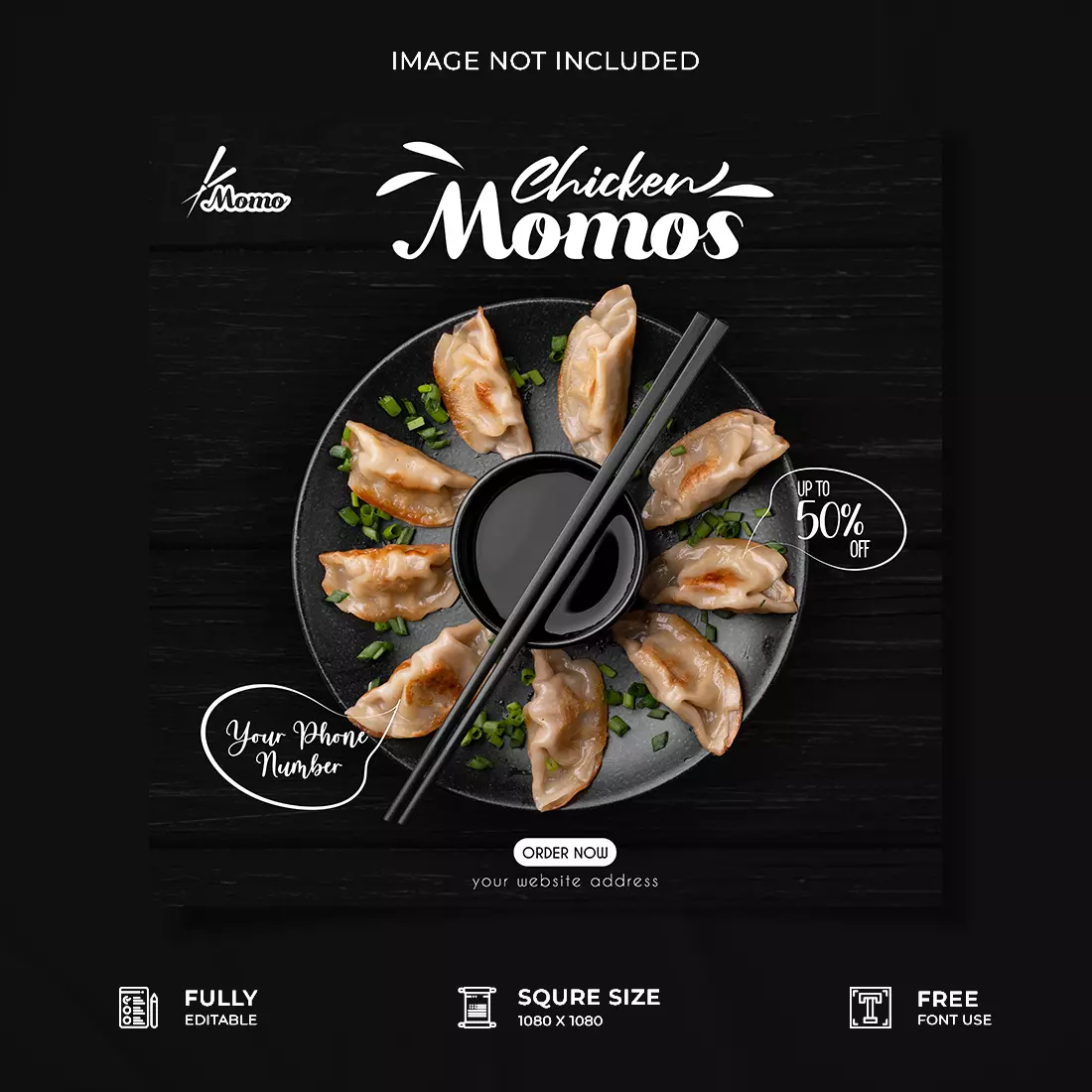 Momo restaurant food social media post design cover image.