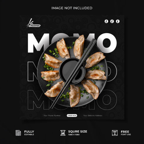 Momo restaurarnt social media poster design cover image.