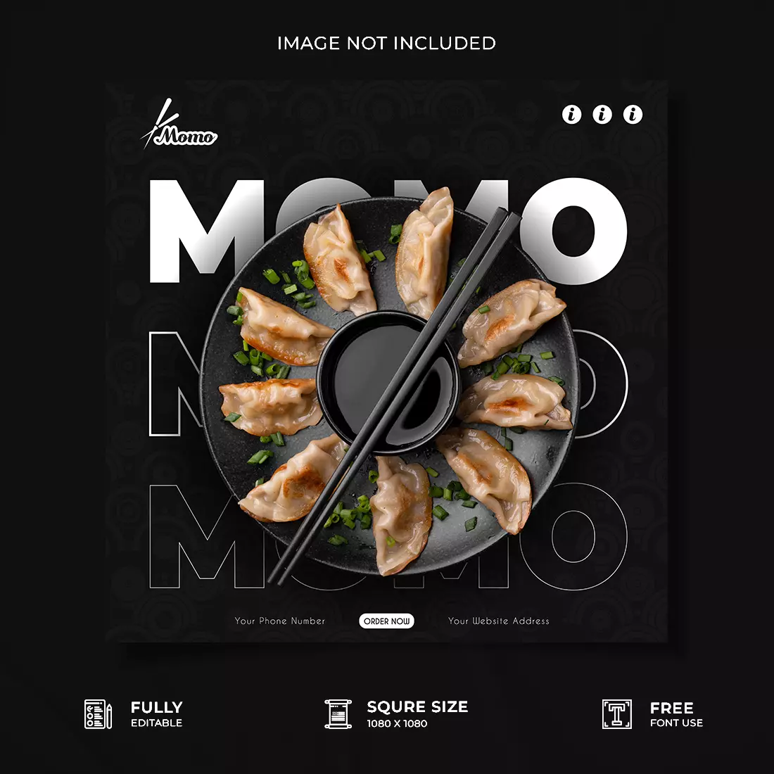 Momo restaurarnt social media poster design cover image.