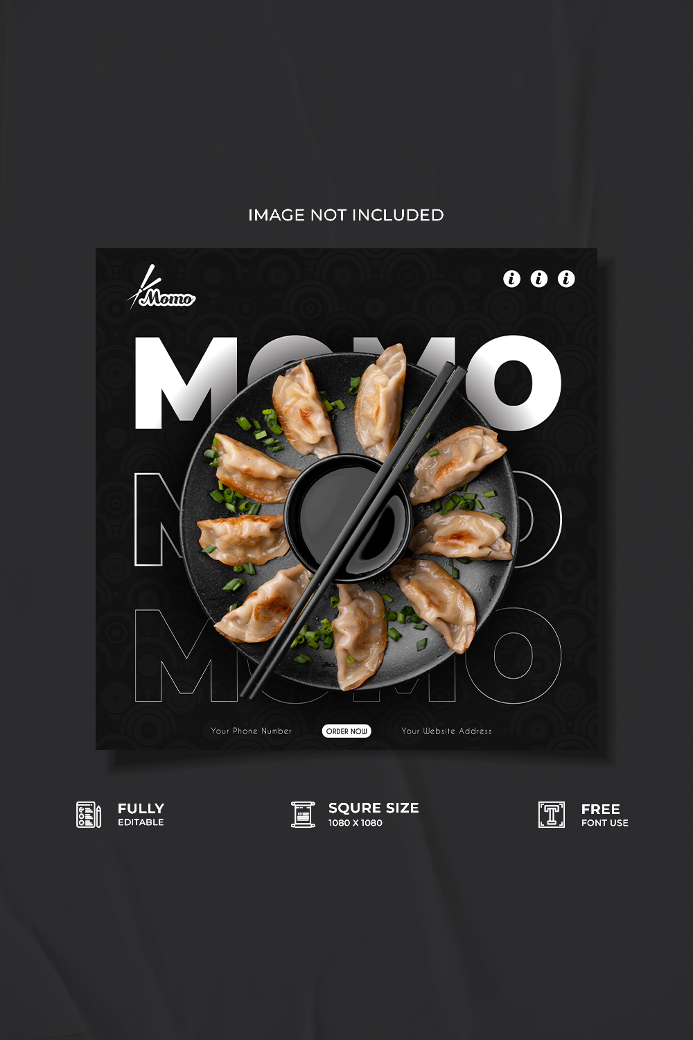 Momo restaurarnt social media poster design pinterest preview image.