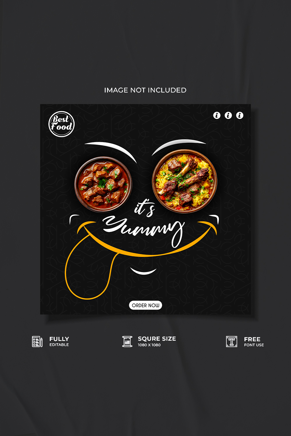 Yummy restaurant food menun social media post design pinterest preview image.