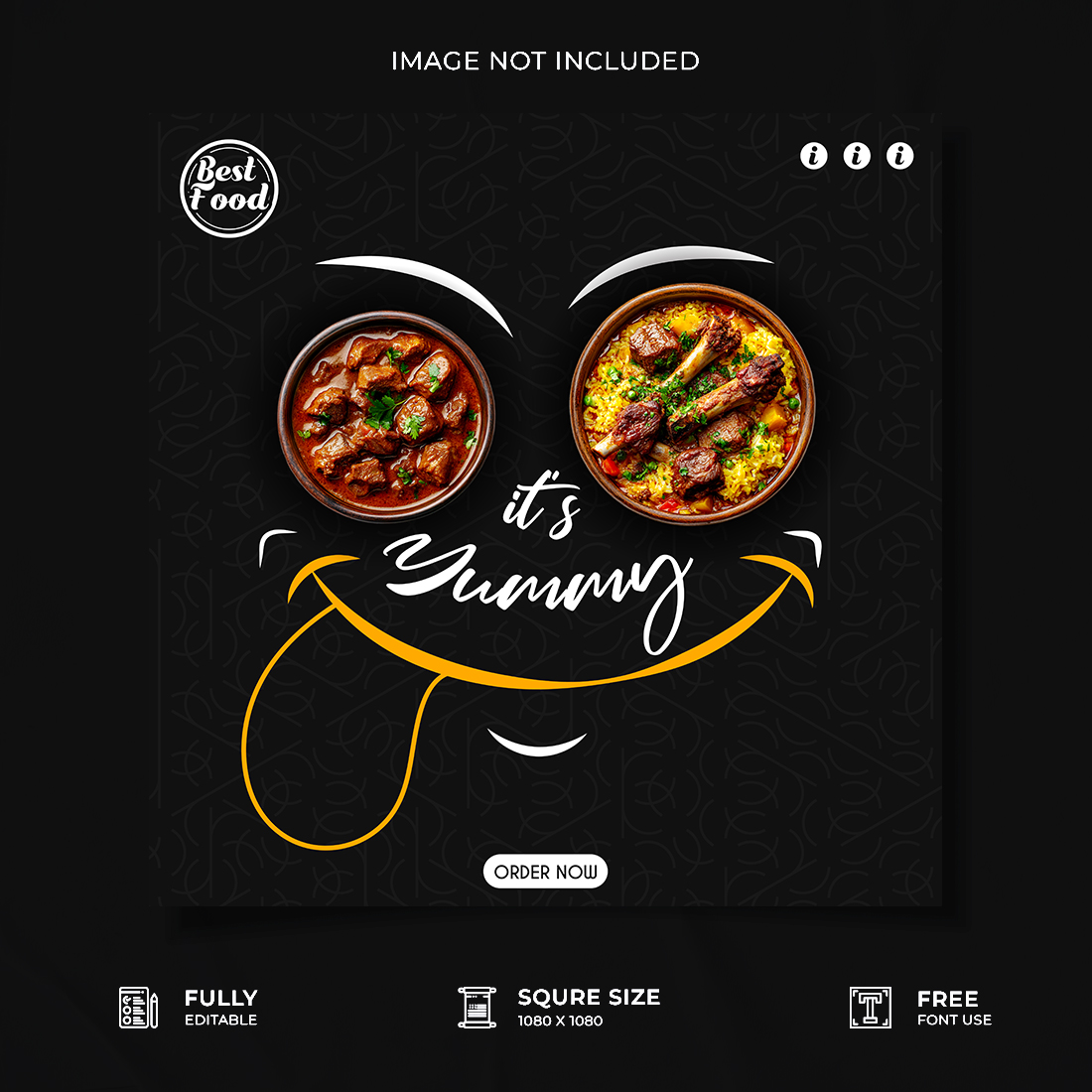 Yummy restaurant food menun social media post design preview image.