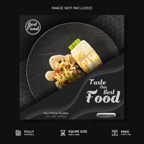 Restaurant food menu social media poster design cover image.