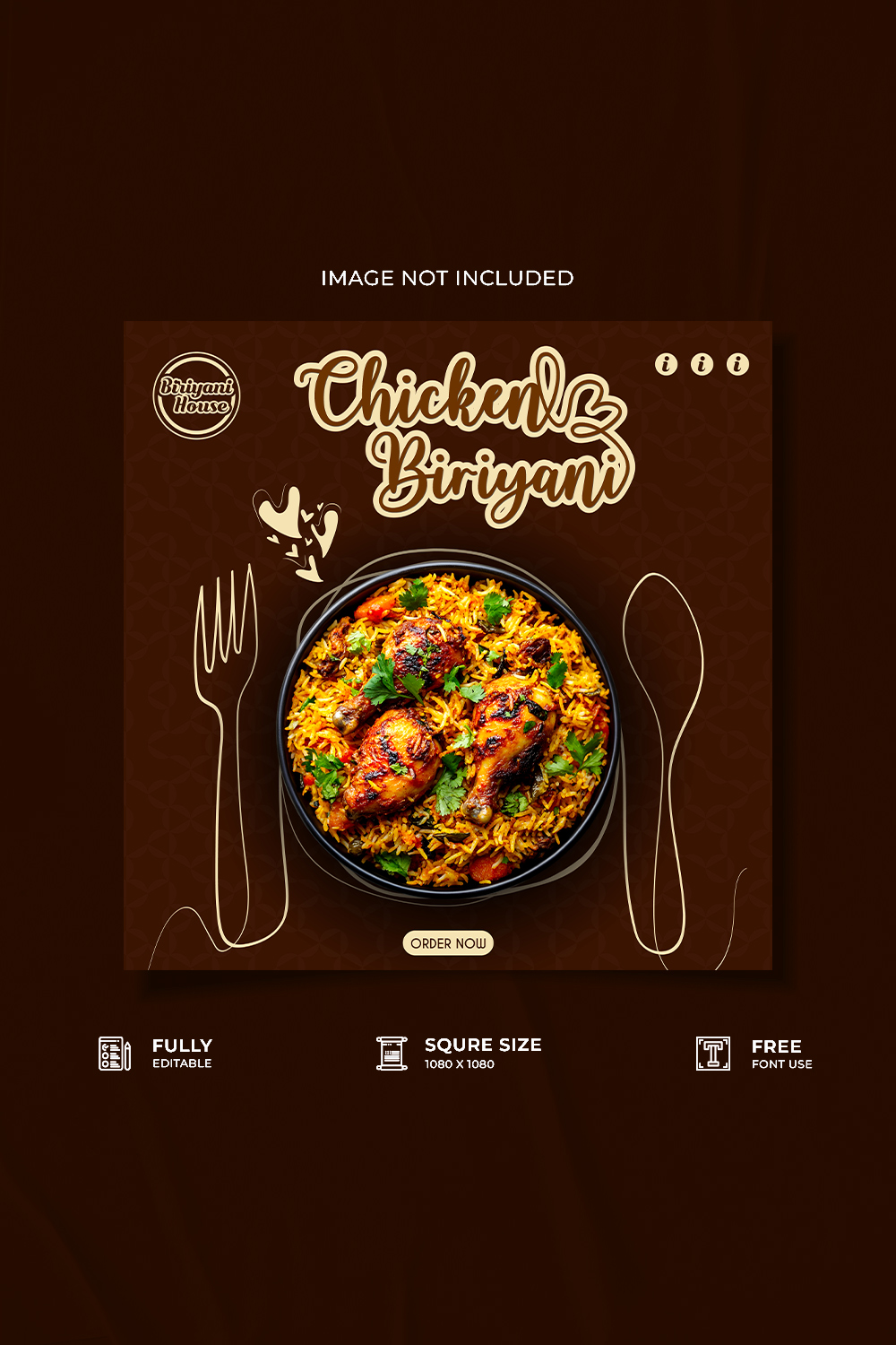 Biriyani restaurant food social media post design pinterest preview image.