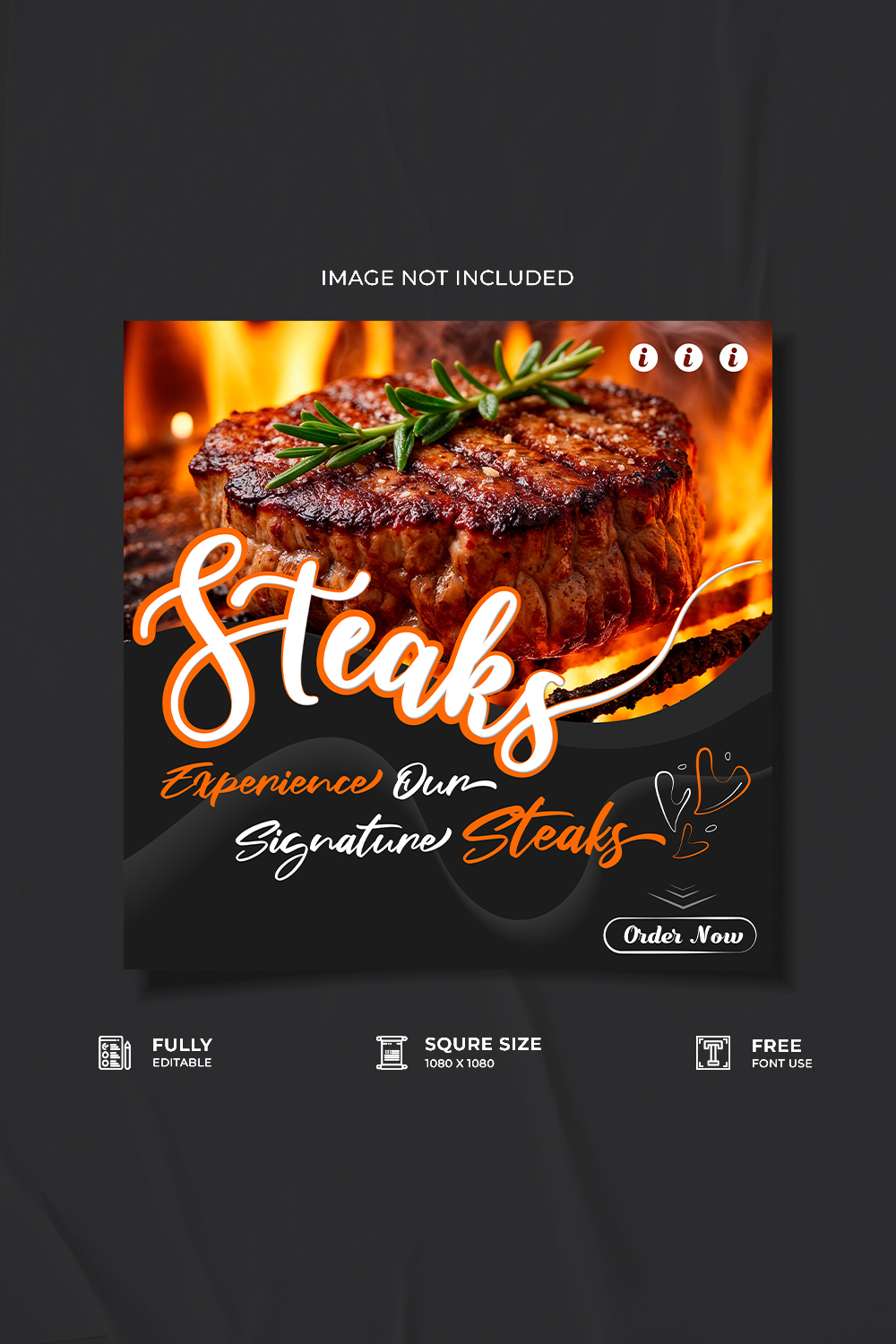 Steak restaurant food menu advertisement social media poster template pinterest preview image.