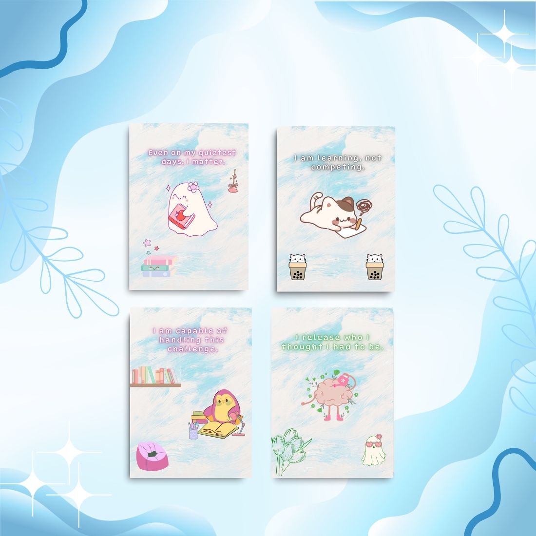 Anxiety Relief Affirmation Bundle for Students – 12 Printable Cards cover image.