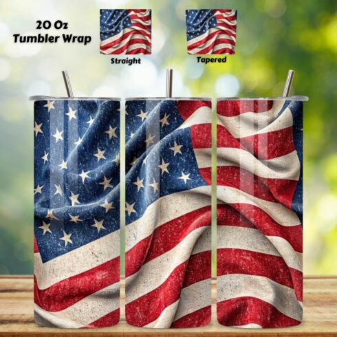 4th Of July Patriotic Eagle Seamless Tumbler Wrap - 3D Majestic Bird with Flag, 3D Floral Patriotic Tumbler Wrap, 20oz Skinny Sublimation Design, American Flag Floral Art, Independence Day Tumbler Wrap, Fourth of July Floral Gift, USA Patriotic Flower Wrap cover image.