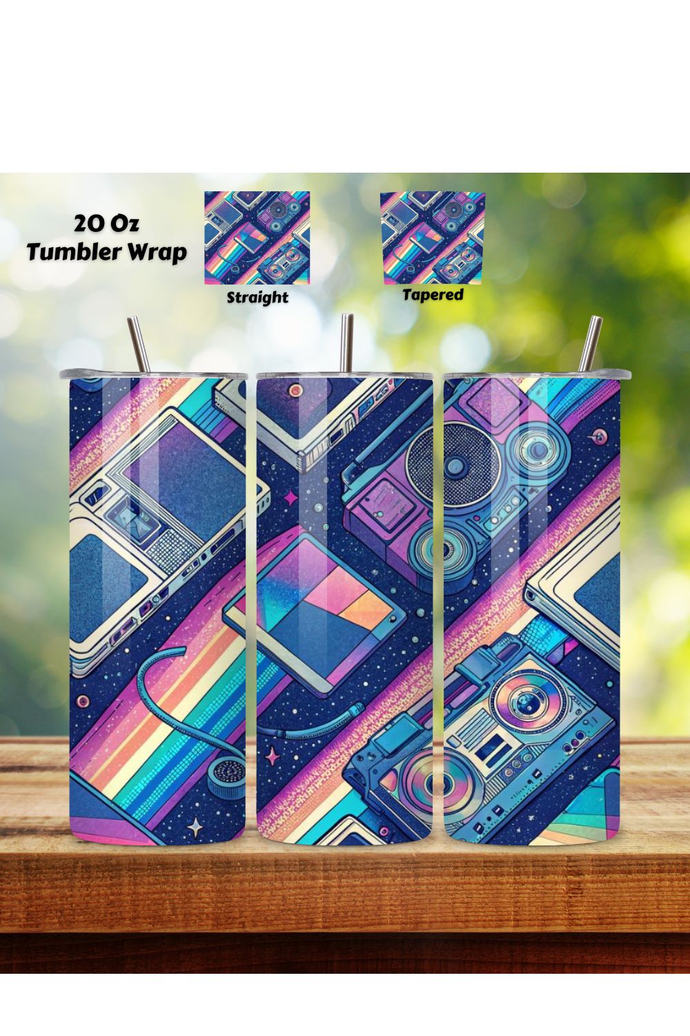 3D Cyber Y2K Glitch Seamless Tumbler Wrap - Pixelated Rainbows & Retro Tech, 20 oz Skinny Sublimation PNG, seamless design, skinny tumbler, sublimation tumbler, tumbler design pinterest preview image.