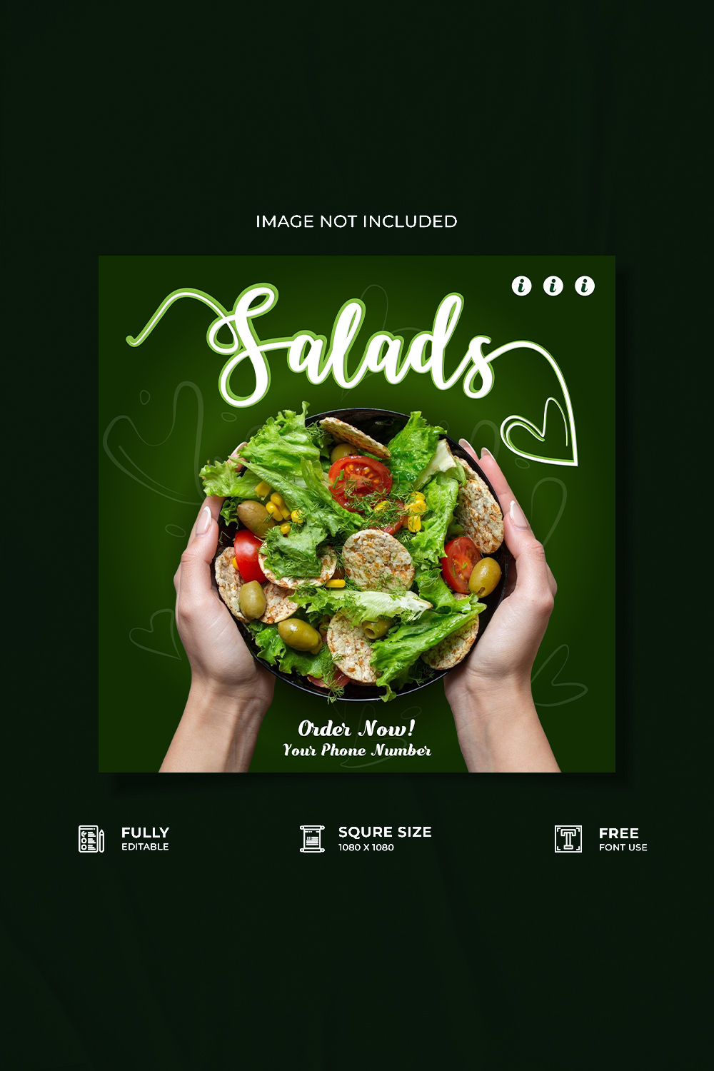 Restaurant food salad promotional web media template pinterest preview image.