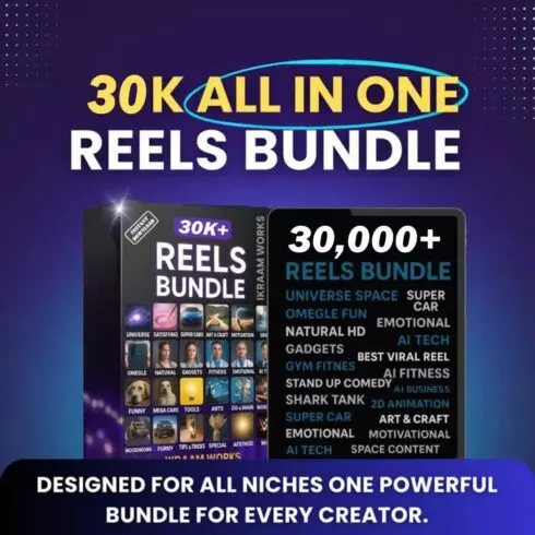 Reels Empire: 30K+ Pre-Made Videos for Resellers & Marketers, Viral Reels Bundle – Ready to Post & Grow Fast cover image.