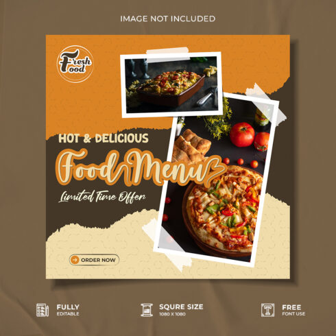 Restaurant food menu social media post design cover image.
