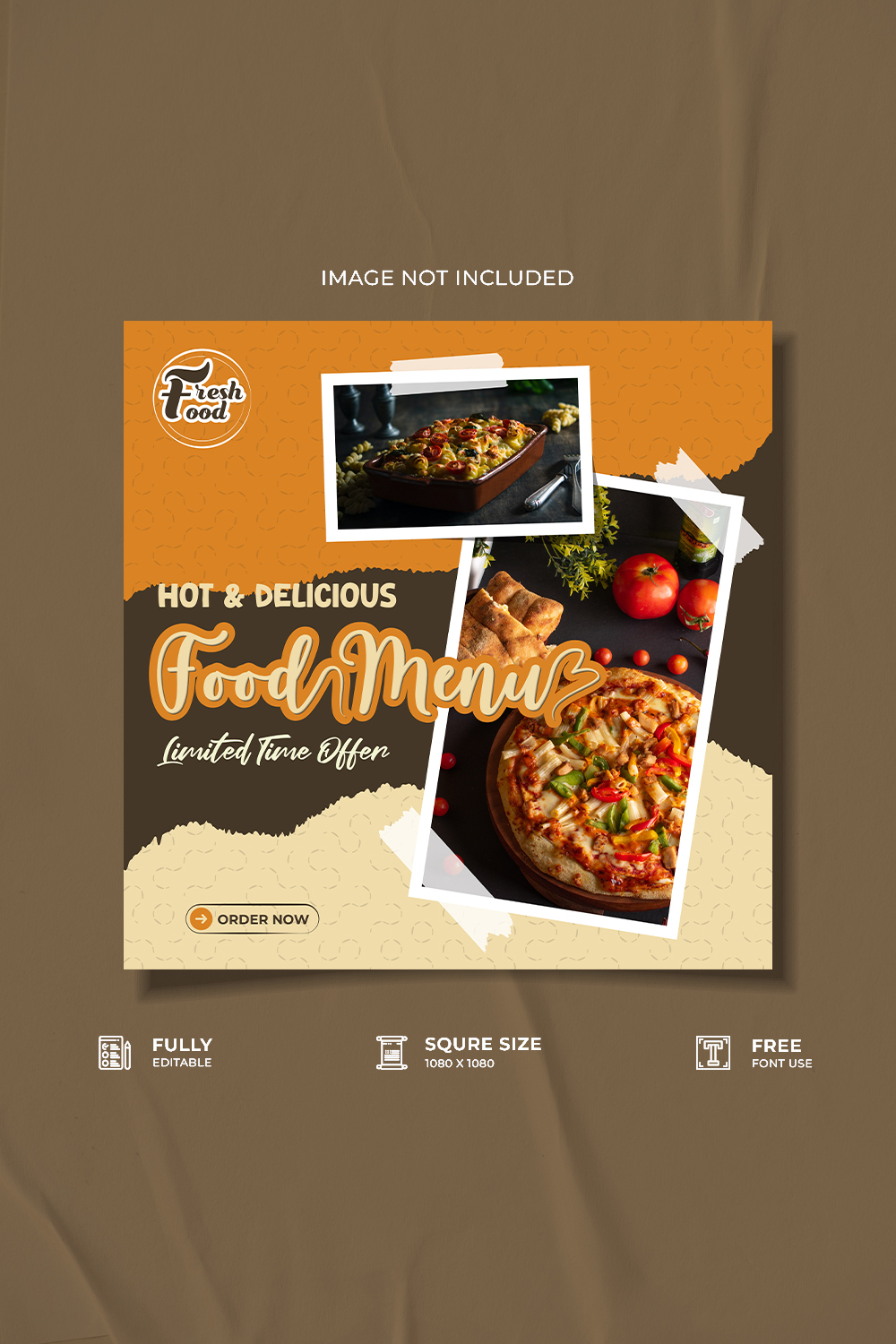 Restaurant food menu social media post design pinterest preview image.