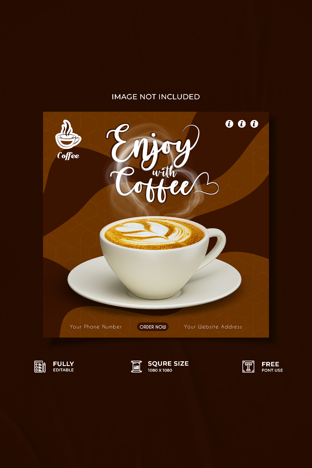 Coffee shob promotional social media poster template pinterest preview image.