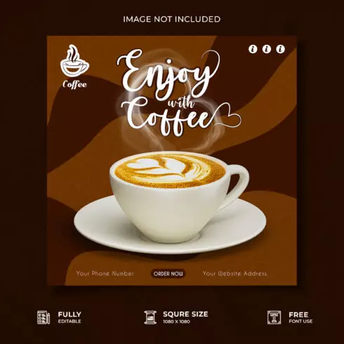 Coffee shob promotional social media poster template cover image.