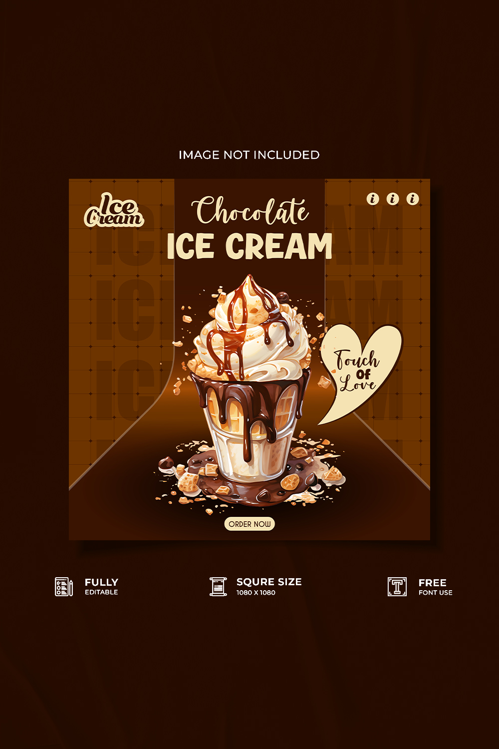 Chocolate ice cream restaurant advertisement social media poster template pinterest preview image.