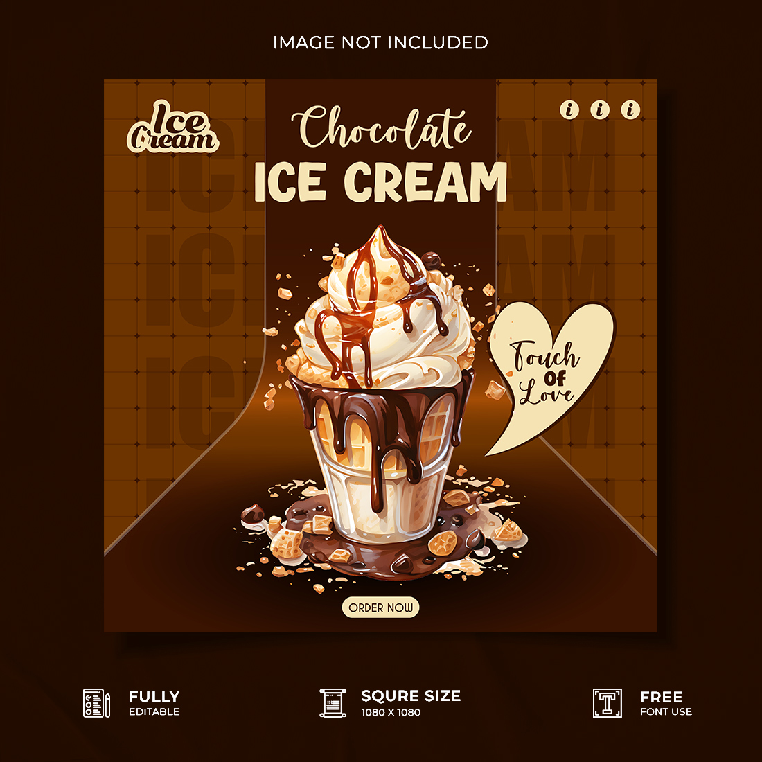 Chocolate ice cream restaurant advertisement social media poster template preview image.