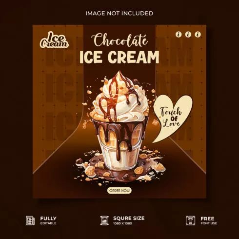 Chocolate ice cream restaurant advertisement social media poster template cover image.