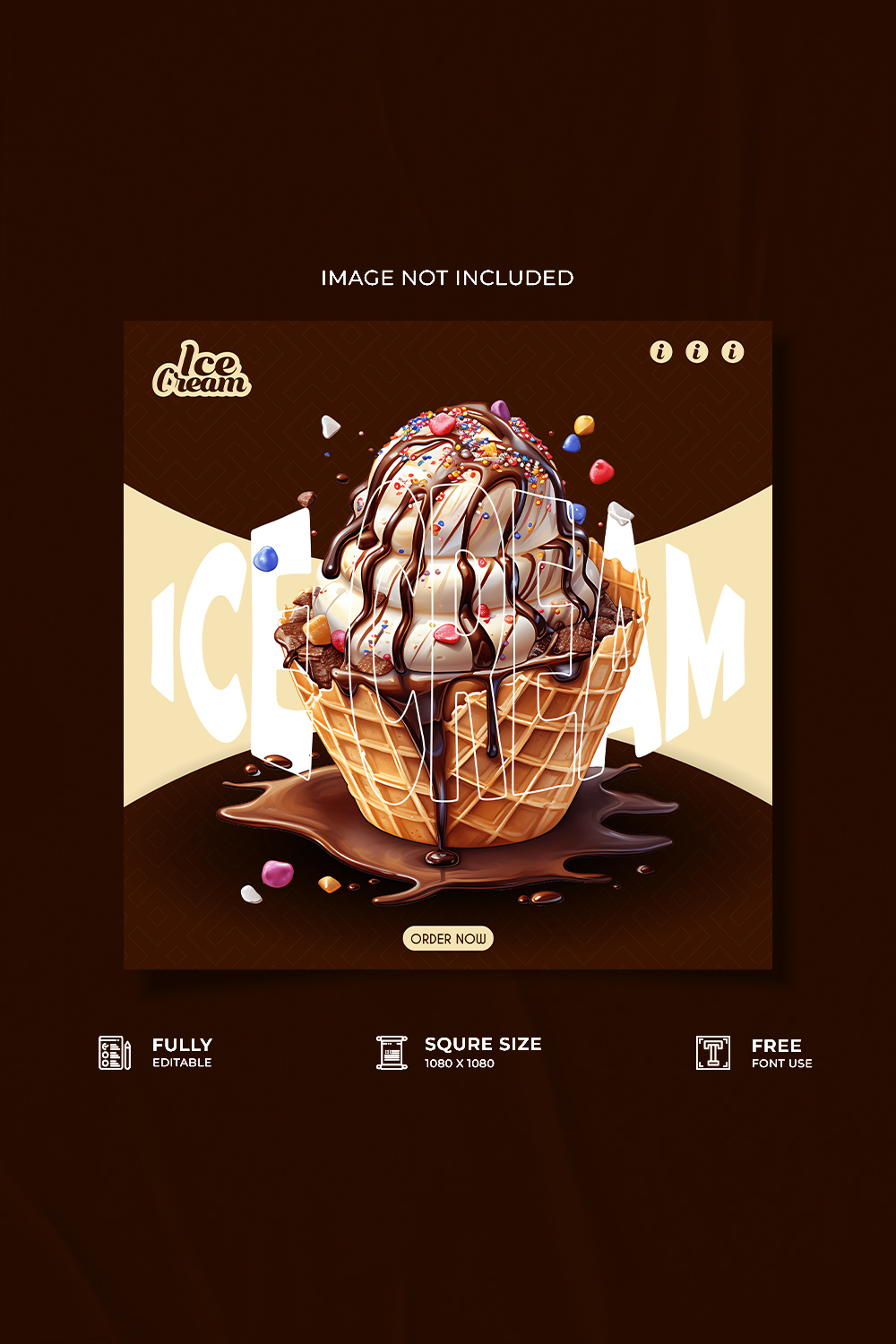 Chocolate ice cream restaurant advertisement social media poster template pinterest preview image.