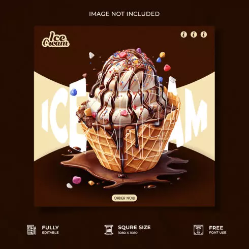 Chocolate ice cream restaurant advertisement social media poster template cover image.